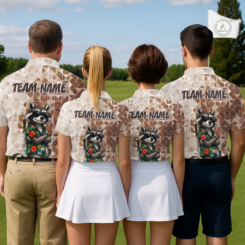 Funny Brown Raccoon Golf Polo Shirt Mens Custom Name Team Golf Shirts, Golf Gifts NBT958
