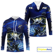 Load image into Gallery viewer, Blue Camo Walleye Custom Long Sleeve Hooded Fishing Shirts, Walleye Fishing Shirts NBT446