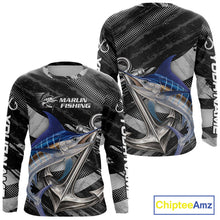 Load image into Gallery viewer, Personalized Marlin Fishing Long Sleeve Anchor Vector Custom Name Black Camo, Saltwater Fishing Shirts NBT473