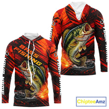 Load image into Gallery viewer, Personalized Fishing Bass Long Sleeve Hooded Fishing Shirts Orange Custom Nam, Fishing Shirts For Men NBT382