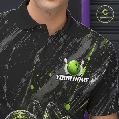 Custom Black And Green Spider Bowling Men Polo & 1/4 Quarter Zip Shirt, Bowling Team Tournament Jerseys NBT936