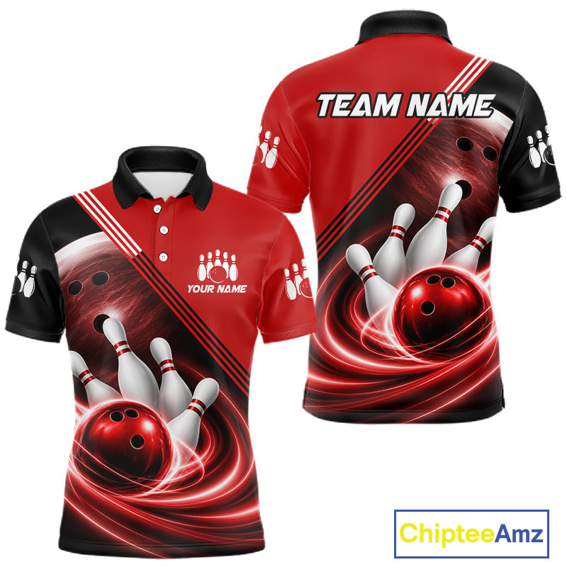 Personalized Red Bowling Jersey Bowling Polo Shirt For Men, Team Bowling League Shirts NBT944