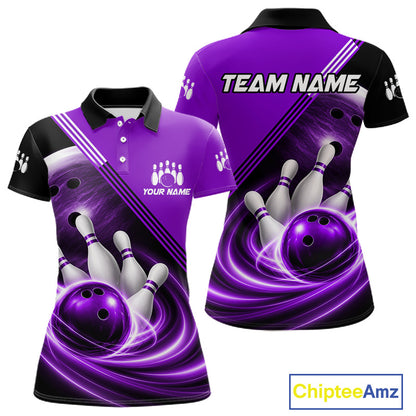 Personalized Purple Bowling Jersey Bowling Polo Shirt For Women, Team Bowling League Shirts NBT945