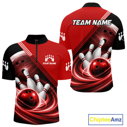 Personalized Red Bowling Jersey Bowling Polo Shirt For Men, Team Bowling League Shirts NBT944