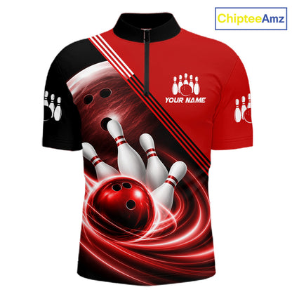 Personalized Red Bowling Jersey Bowling Polo Shirt For Men, Team Bowling League Shirts NBT944