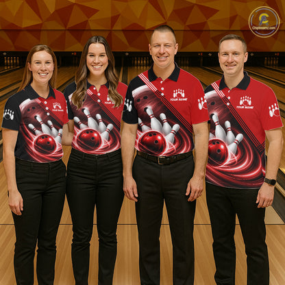 Personalized Red Bowling Jersey Bowling Polo Shirt For Women, Team Bowling League Shirts NBT944