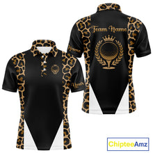 Load image into Gallery viewer, Mens Golf Polo Shirts Brown Leopard Pattern Black Golf Shirt Custom Name Golf Wear For Mens NBT560