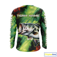 Load image into Gallery viewer, Custom Green Camo Bass Long Sleeve Fishing Shirts, Bass Fishing Shirts For Men NBT449