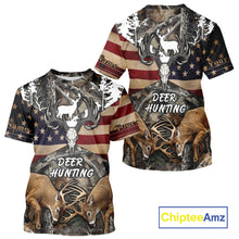 Load image into Gallery viewer, Custom Whitetail Deer Hunting Forest Camo Shirts with US Flag, Personalized Hunting Shirt NBT341