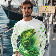 Load image into Gallery viewer, Personalized St Patrick's Day Shirts Largemouth Bass Fishing Long Sleeve, Custom Bass Fishing Jerseys NBT383