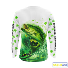 Load image into Gallery viewer, Personalized St Patrick's Day Shirts Largemouth Bass Fishing Long Sleeve, Custom Bass Fishing Jerseys NBT383