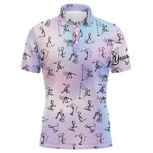Load image into Gallery viewer, Rainbow Gradient Stick Figures Playing Golf Mens Polo Shirt Custom Golf Tops For Men Golf Gifts LDT1044