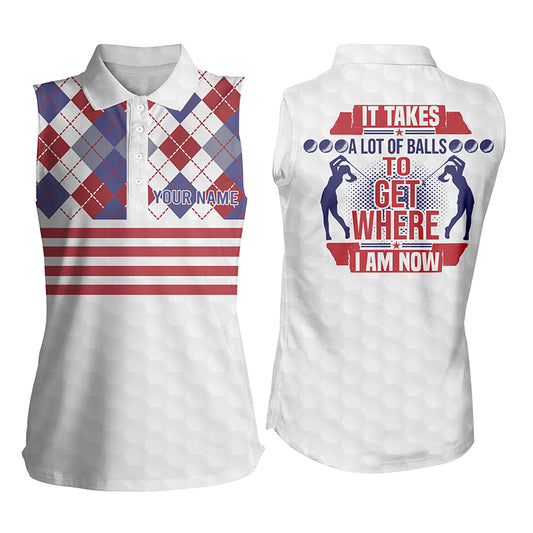 It Takes A Lot Of Balls Argyle Pattern Womens Sleeveless Golf Polos Customized Golf Shirts For Women LDT0952
