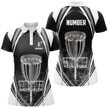 Load image into Gallery viewer, Black And White Womens Disc Golf Polo Shirts Custom Disc Golf Shirts For Women Cool Golf Gift LDT0170