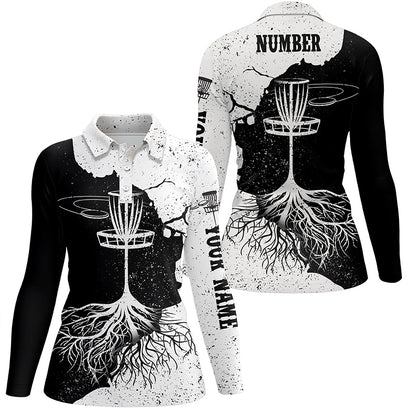 Womens Disc Golf Polo Shirt Custom Black & White Disc Golf Shirts For Women Disc Golf Gifts LDT0731