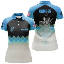 Load image into Gallery viewer, Blue Argyle Womens Disc Golf Polo Shirt Personalized Disc Golf Shirts For Women Golf Gifts LDT1016