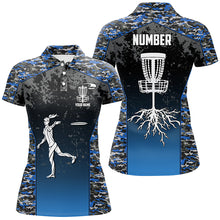 Load image into Gallery viewer, Blue Camo Womens Disc Golf Polo Shirt Custom Camouflage Golf Shirts For Women Disc Golf Gifts LDT0563