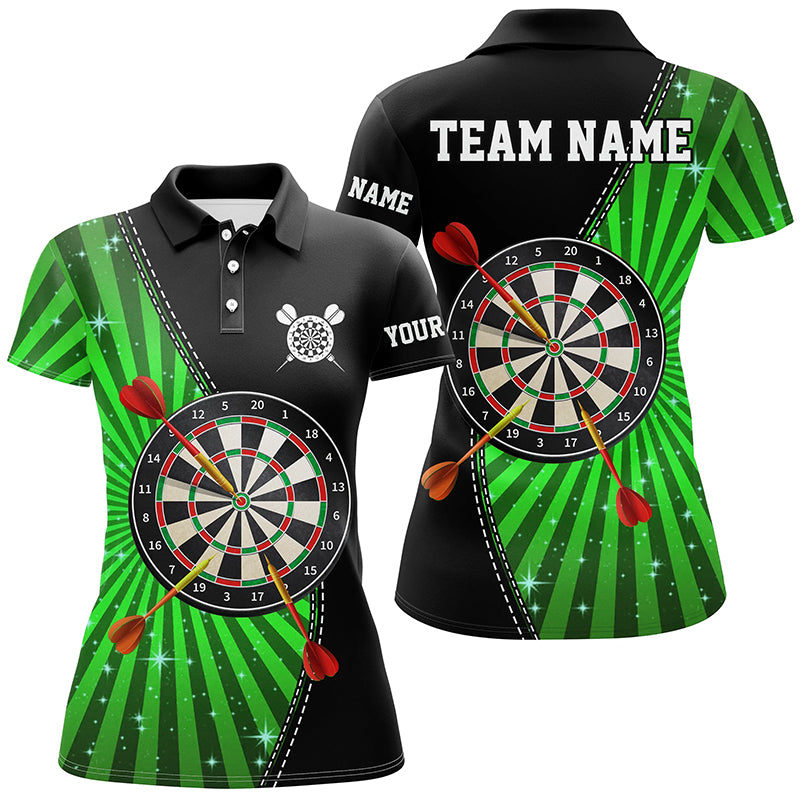 Black Green Halo Womens Darts Polo Shirt Custom Cool Darts Shirt For Women Dart Jerseys LDT1463
