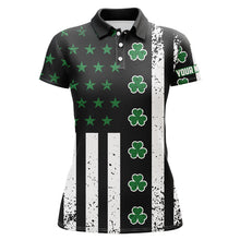 Load image into Gallery viewer, St. Patrick's Day American Flag Womens Golf Polo Shirt Green Clover Patriotic Women Golf Tops LDT1040