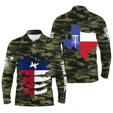 Load image into Gallery viewer, Personalized Green Camo Texas Mens Disc Golf Polo Shirts Patriotic Golf Shirts For Men LDT0269