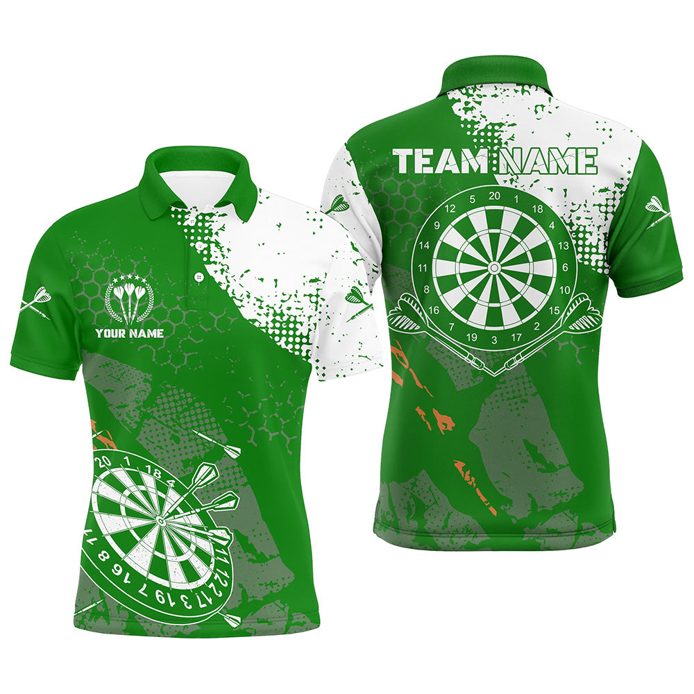 Retro Green White Pattern Custom Mens Darts Polo Shirts Dart Team Jerseys For Men LDT0899