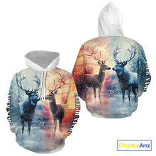 Load image into Gallery viewer, Deer Hunting in snow American Flag Long Sleeve, Hoodie Shirt NHT02