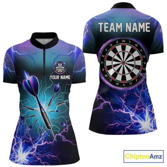Purple Thunder Lightning Darts Quarter Zip Shirt Custom Darts Shirt For Women Dart Jerseys LDT1443