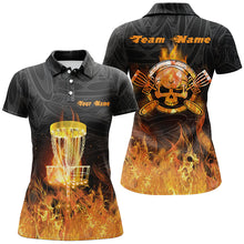 Load image into Gallery viewer, Fire Flame Disc Golf Polo Shirt Custom Orange Skull Disc Golf Shirts For Women Golf Gifts LDT0905