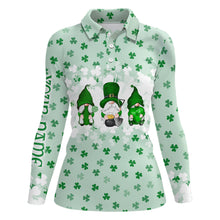 Load image into Gallery viewer, St. Patrick'S Day Watercolor Gnomes On Green Clover Womens Golf Polo Shirts Funny Golf Shirts LDT1020