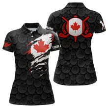 Load image into Gallery viewer, Crack Canada Flag Black Golf Pattern Polo Shirt Maple Leaf Patriotic Golf Shirts For Women LDT0275