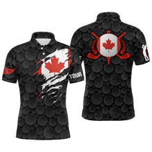 Load image into Gallery viewer, Crack Canada Flag Black Golf Pattern Mens Polo Shirt Maple Leaf Patriotic Golf Shirts For Men LDT0275