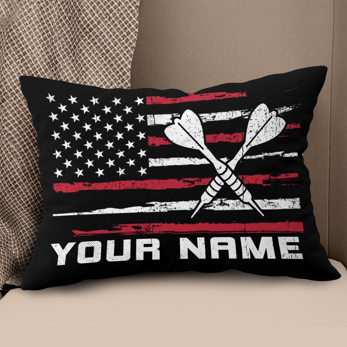 Retro American Flag Darts Pillow Custom Patriotic Darts Player Gifts LDT1102