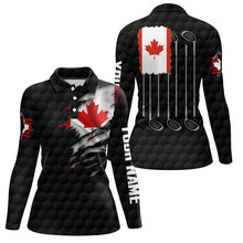 Load image into Gallery viewer, 3D Canada Flag Black Golf Polo Shirts Red Maple Leaf Golf Tops For Women Patriotic Golf Gifts LDT1483