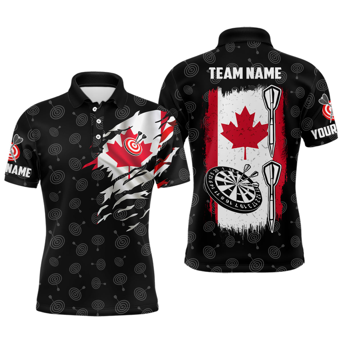 Canadian Flag Personalized Mens Darts Polo Shirt Custom Patriotic Darts Jersey For Men LDT0762