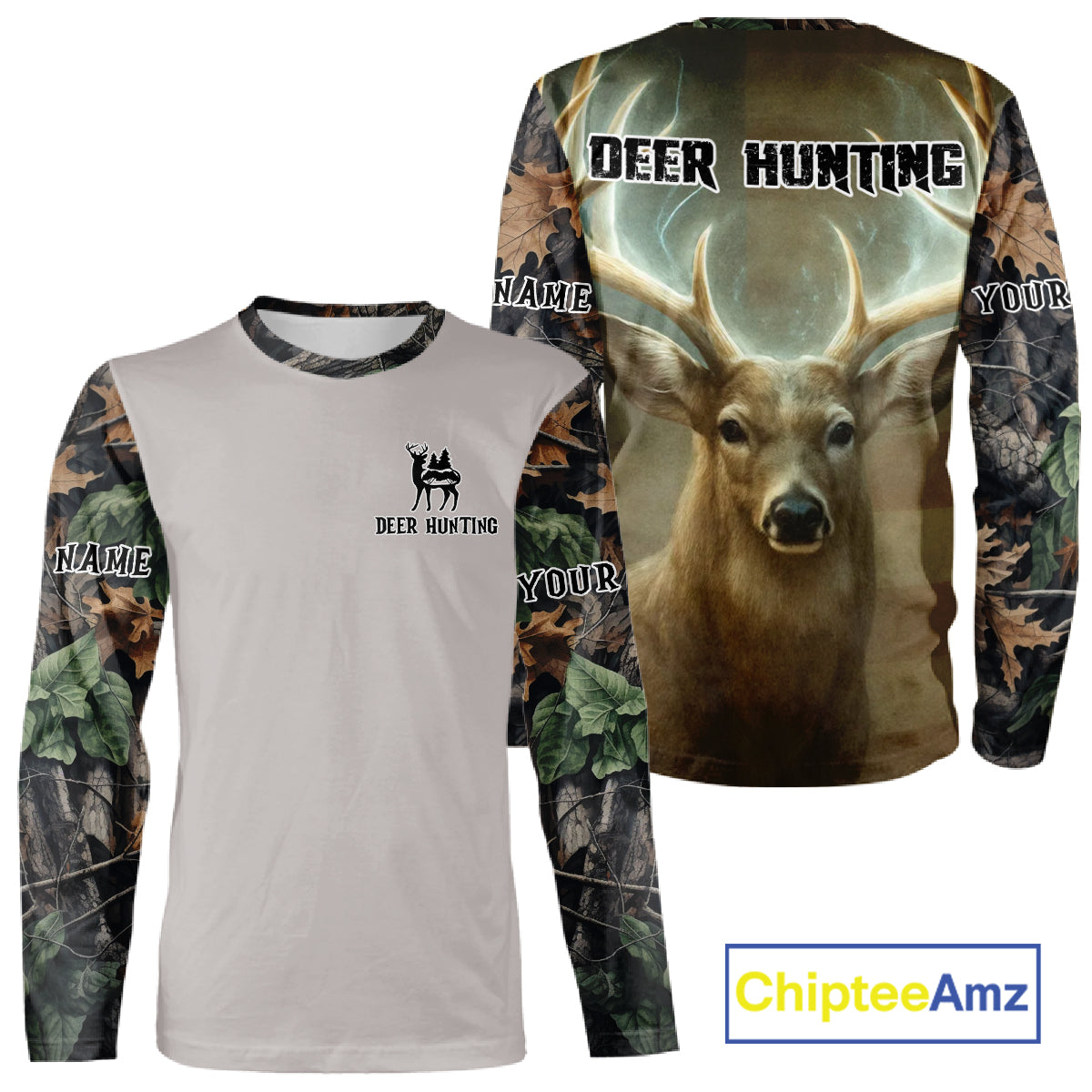 Deer Hunting American Flag Camo Hoodie, Long Sleeve Shirt – Buck Head Graphic NHT01