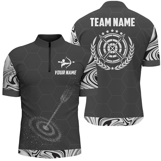 Personalized Black White 3D Target Archery Quarter-Zip Shirts For Men, Idea Gifts For Team Archery VHM0710