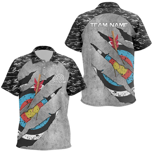 Personalized Retro Camo Target Archery 3D Polo Shirts For Kids, Custom US Flag Archery Jerseys VHM0555