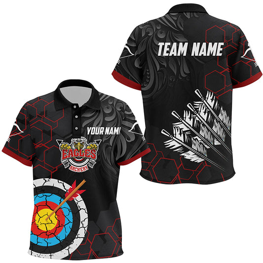 Personalized Red Black Eagle Archery Polo Shirts For Kids, Custom Retro Arrows Target Archery Shirts VHM0602