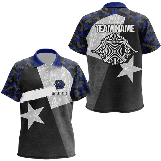 Personalized Blue Retro Texas Flag Archery Polo Shirts For Kids, Custom 3D Targets Archery Jerseys VHM0692