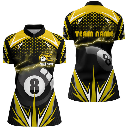 Personalized Billiard 8 Ball Pool Thunder Yellow Quarter-Zip Shirts For Women, Billiards 3D Shirts VHM0715