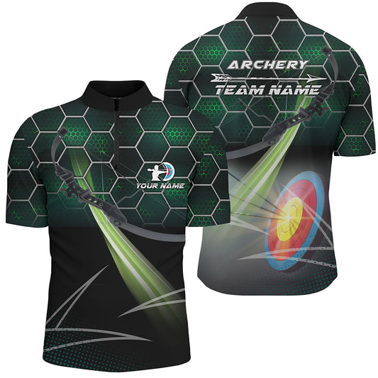Personalized Green 3D Target Archery Quarter-Zip Shirts For Men, Custom Arrow Archery Team Shirts VHM0667