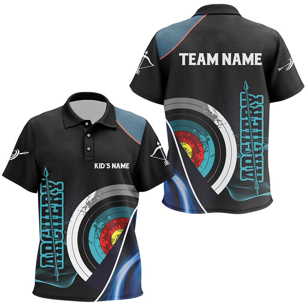 Personalized 3D Targets Archery Polo Shirts For Kids, Custom Blue Black Arrow Archery Team Shirts VHM0600