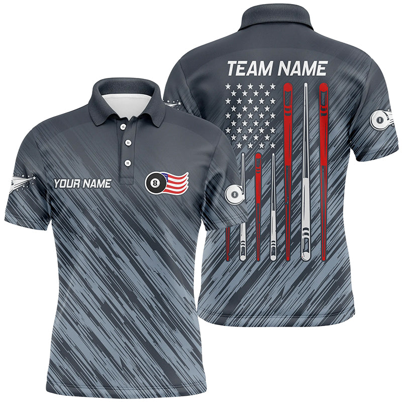 Personalized Billiard US Flag 8 Ball Pool Polo Shirts For Men, Custom US Flag Sticks Pool Shirts VHM0818