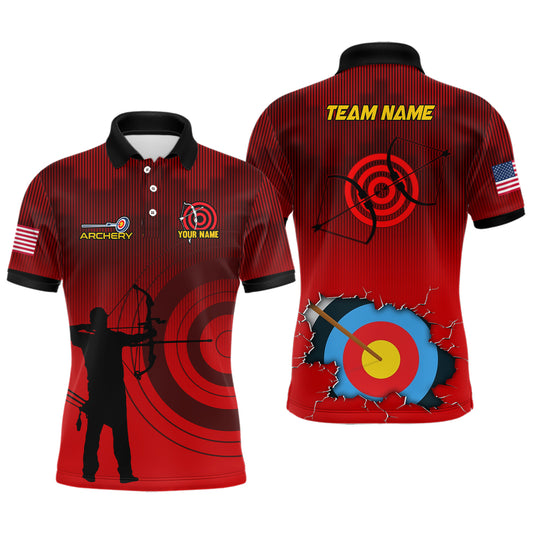 Personalized 3D Target Archery Silhouette Archer Polo Shirts For Men Custom US Flag Archery Shirts VHM0636