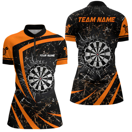 Personalized Orange Glass Break Dart Quarter-Zip Shirt Custom Dart Shirts For Women Dart Team Shirts VHM1157