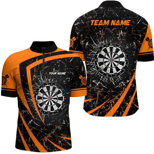 Personalized Orange Glass Break Dart Quarter-Zip Shirts Custom Dart Shirts For Men Dart Team Shirts VHM1157