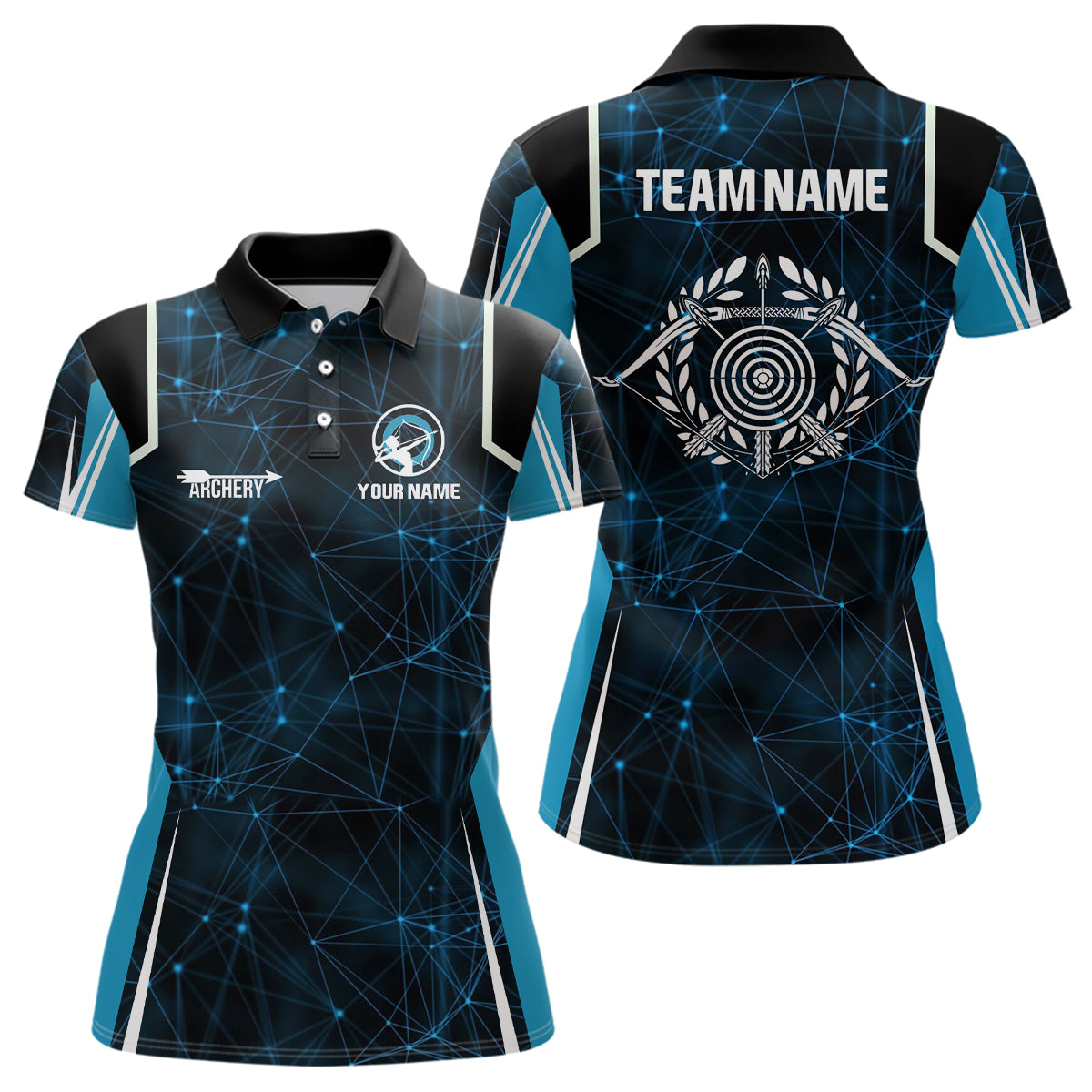 Personalized Blue 3D Target Archery Polo Shirts For Women, Custom Bow And Arrow Archery Shirts VHM0790