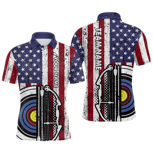 Personalized Retro American Flag 3D Target Archery Polo Shirts For Men, Custom Archery Team Shirts VHM0679