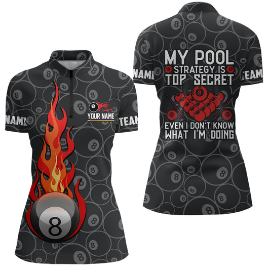 Personalized 8 Ball Flame Billiard Quarter-Zip Shirts For Women, 8 Ball Pattern Billiard Jerseys VHM0723