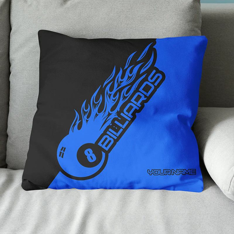Black Blue 8 Ball Billiard Pillow Custom Name Pool Gifts Throw Pillow TDM0793